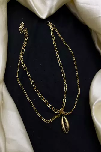 Gold cowrie shell anklet | double layer chain ankle bracelet