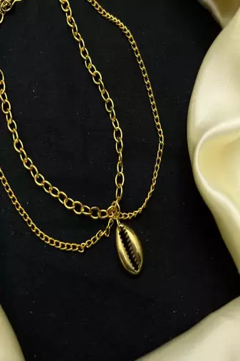 Gold cowrie shell anklet | double layer chain ankle bracelet