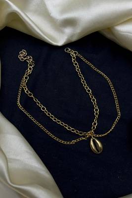 Gold cowrie shell anklet | double layer chain ankle bracelet 4