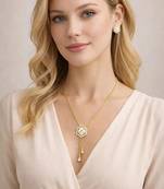 Gold hexagon diamond necklace and stud earrings set