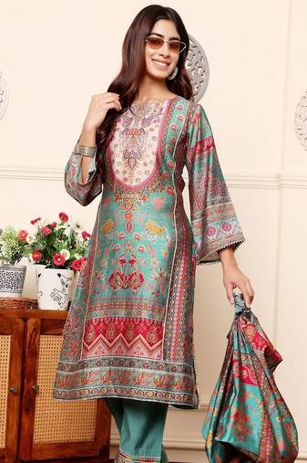 Ethnic Motifs Printed Chanderi Silk Tunic With Trousers