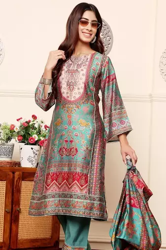 Ethnic Motifs Printed Chanderi Silk Tunic With Trousers