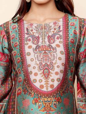 Ethnic Motifs Printed Chanderi Silk Tunic With Trousers 3