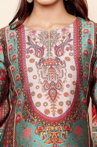 Ethnic Motifs Printed Chanderi Silk Tunic With Trousers
