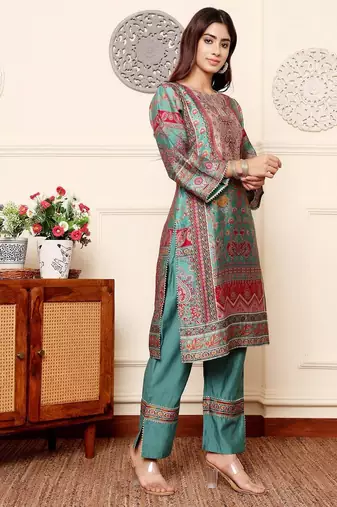 Ethnic Motifs Printed Chanderi Silk Tunic With Trousers