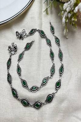 Green stone silver anklet, oxidized indian payal, boho ankle bracelet for women 3