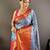 teal tissue silk blend kanjeevaram zari woven saree with unstitched blouse piece.