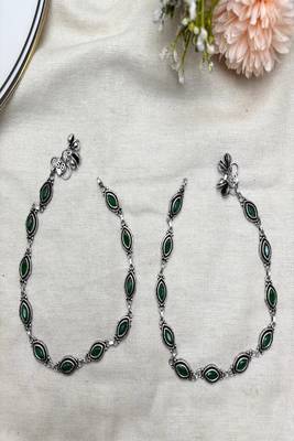 Green stone silver anklet, oxidized indian payal, boho ankle bracelet for women 4