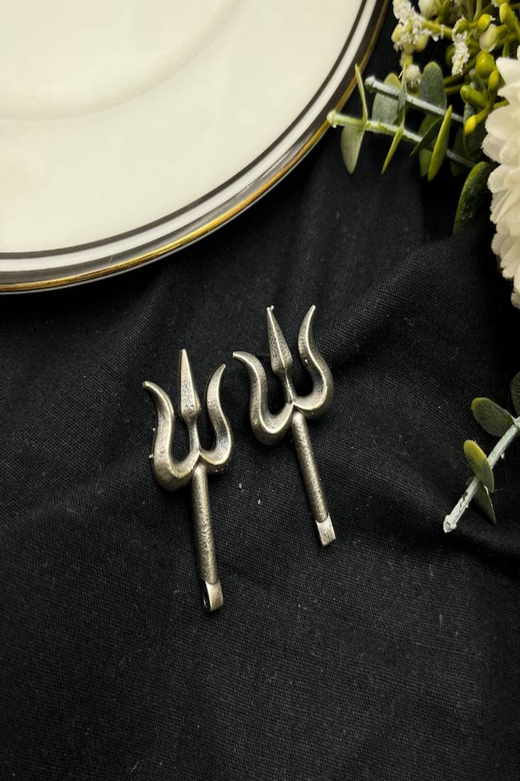Silver trident earrings | trishul studs | spiritual shiva jewelry