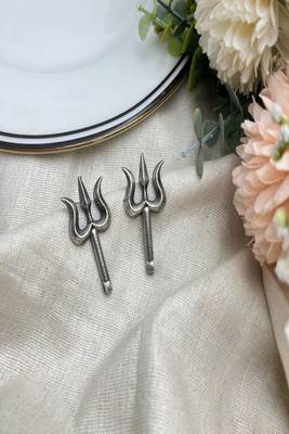 Silver trident earrings | trishul studs | spiritual shiva jewelry 3