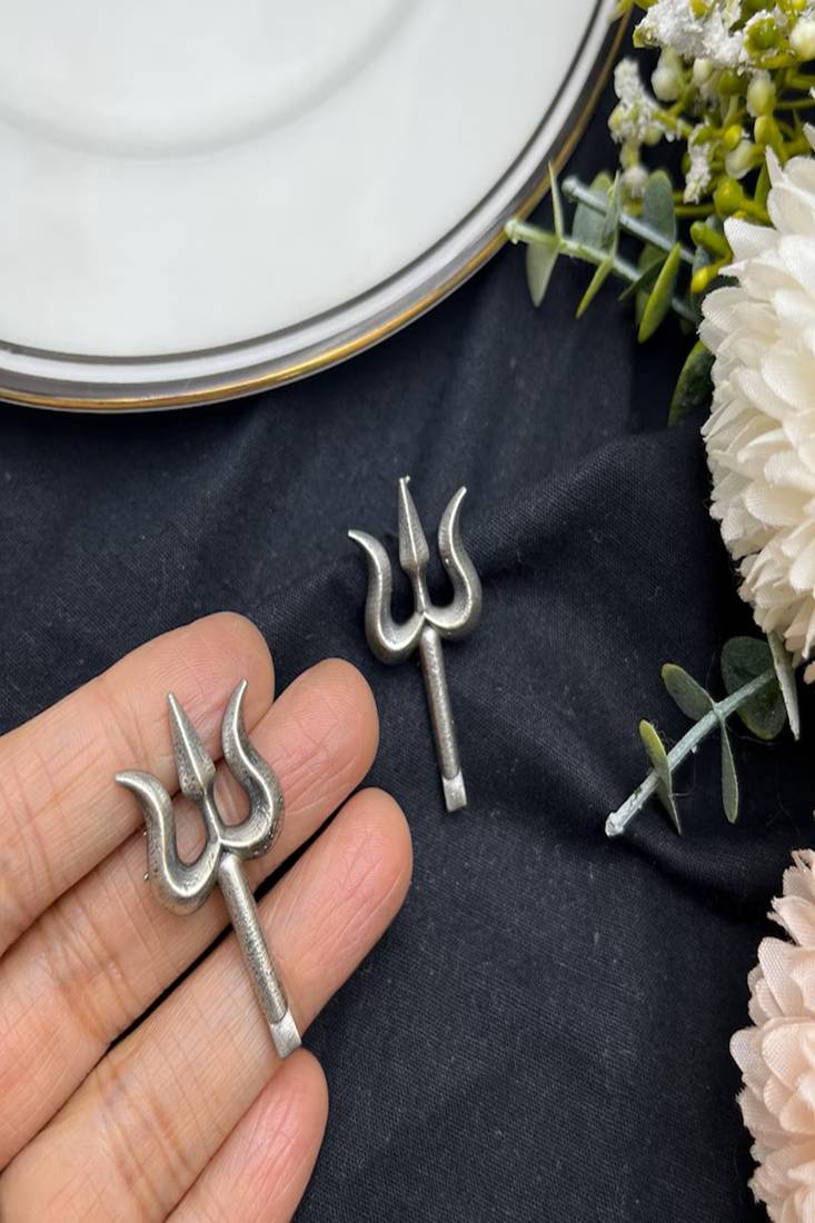 Silver trident earrings | trishul studs | spiritual shiva jewelry