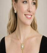 Gold teardrop crystal bridal jewelry set, minimalist tassel pendant necklace earrings