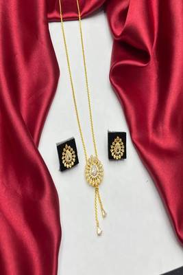 Gold teardrop crystal bridal jewelry set, minimalist tassel pendant necklace earrings 2