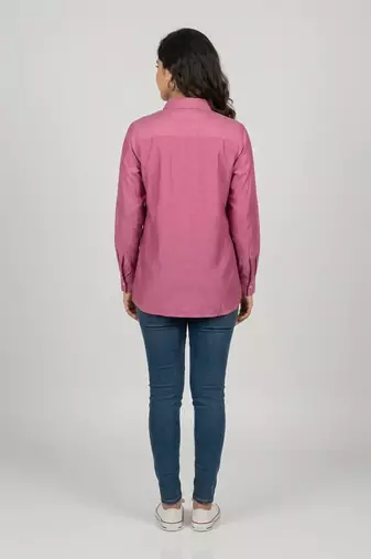 Mauve floral embroidered long-sleeve shirt
