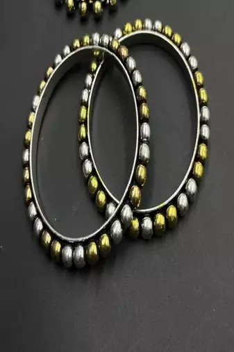 Indian oxidized jewelry set dual tone, boho tribal necklace earrings bangles ring set of 4