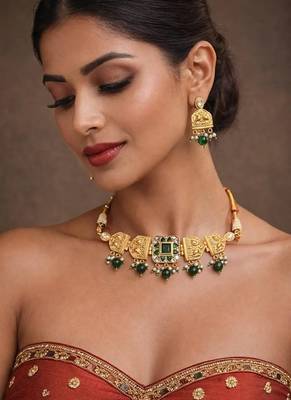 Emerald green kundan choker set | gold indian bridal jewelry 1