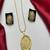 Gold filigree medallion jewelry set: concentric circles, lattice design necklace, earrings