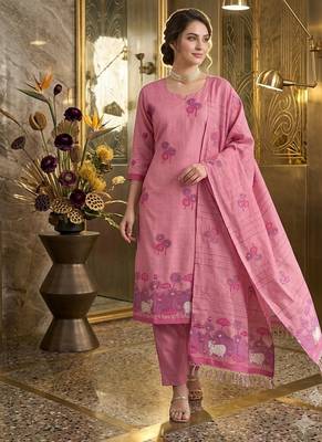 Pink handwoven jamdani cotton suit 3