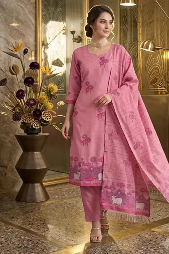 Pink handwoven jamdani cotton suit