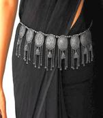 Oxidized silver coin kamarbandh: boho tribal tassel belly chain