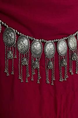 Oxidized silver coin kamarbandh: boho tribal tassel belly chain 2