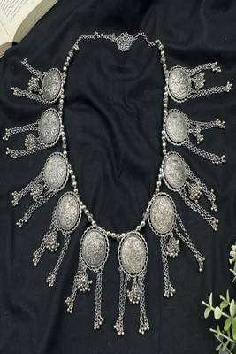 Oxidized silver coin kamarbandh: boho tribal tassel belly chain 3