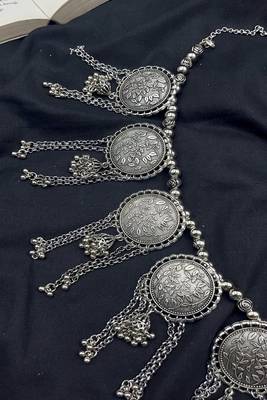 Oxidized silver coin kamarbandh: boho tribal tassel belly chain 4