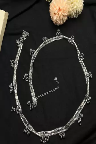 Oxidized silver boho belly chain | tribal waist jewelry with bells