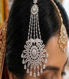 Silver-finished bridal passa  zircon studded jhumar hair jewelry for weddings