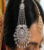 Silver-finished bridal passa  zircon studded jhumar hair jewelry for weddings