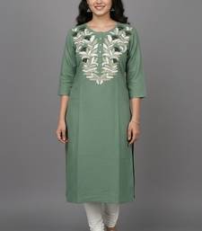 Sage green leaf embroidered kurti set