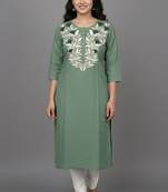 Sage green leaf embroidered kurti set