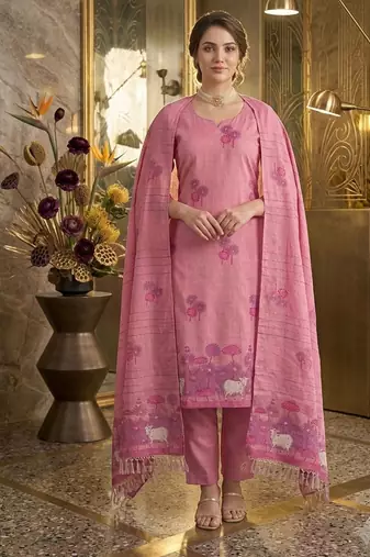 Pink handwoven jamdani cotton suit