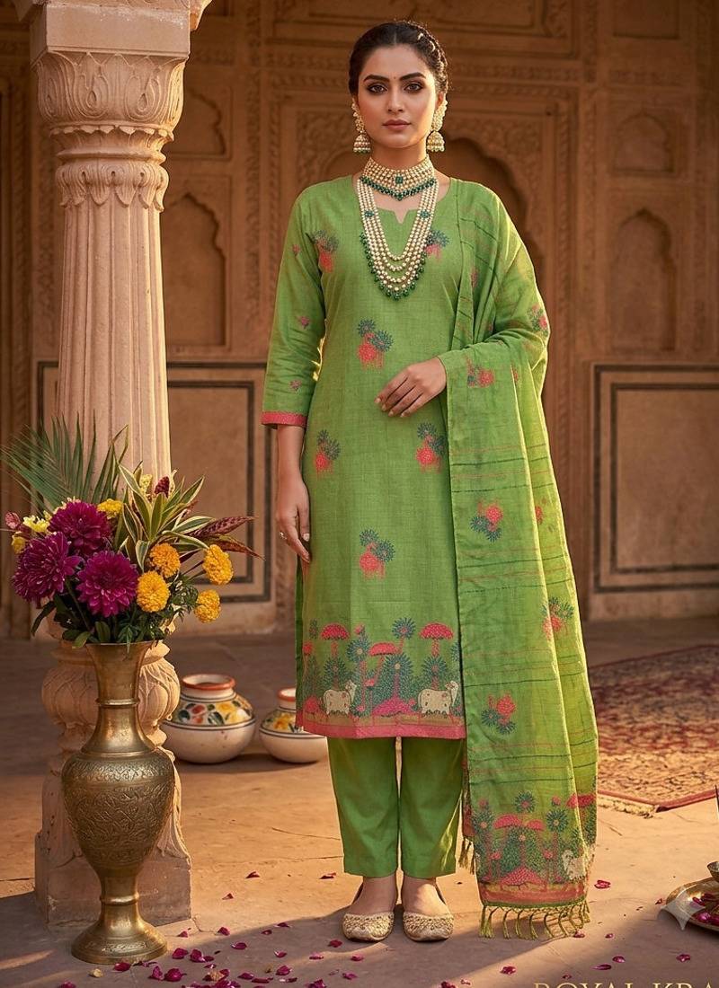 Pista handwoven jamdani cotton suit