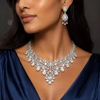Crystal Bridal Necklace Set, Teardrop Cubic Zirconia Statement 1