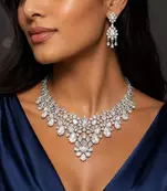 Crystal Bridal Necklace Set, Teardrop Cubic Zirconia Statement