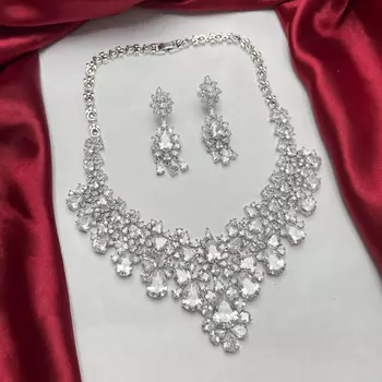 Crystal Bridal Necklace Set, Teardrop Cubic Zirconia Statement 2