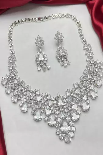 Crystal Bridal Necklace Set, Teardrop Cubic Zirconia Statement
