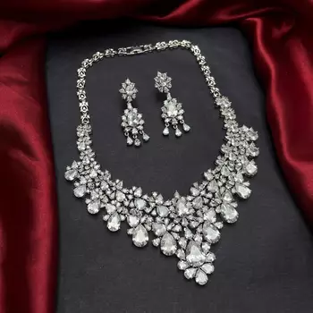 Crystal Bridal Necklace Set, Teardrop Cubic Zirconia Statement 3