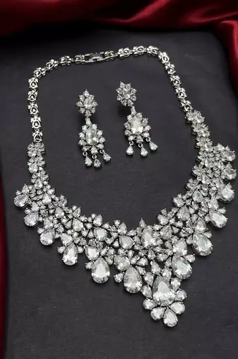 Crystal Bridal Necklace Set, Teardrop Cubic Zirconia Statement