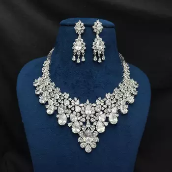 Crystal Bridal Necklace Set, Teardrop Cubic Zirconia Statement 4