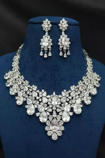 Crystal Bridal Necklace Set, Teardrop Cubic Zirconia Statement