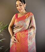 blue silk blend blend zari woven saree with unstitched blouse piece.