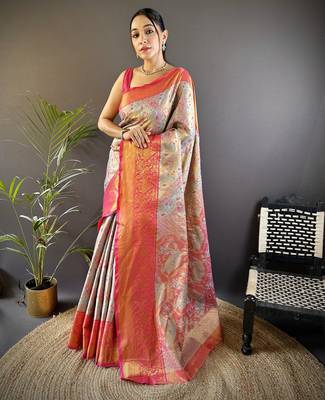 blue silk blend blend zari woven saree with unstitched blouse piece. 2
