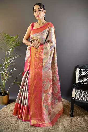 blue silk blend blend zari woven saree with unstitched blouse piece.