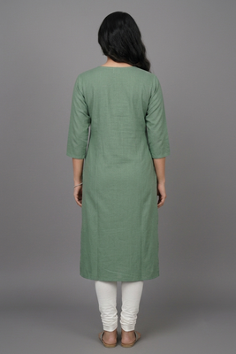 Sage green leaf embroidered kurti set 2