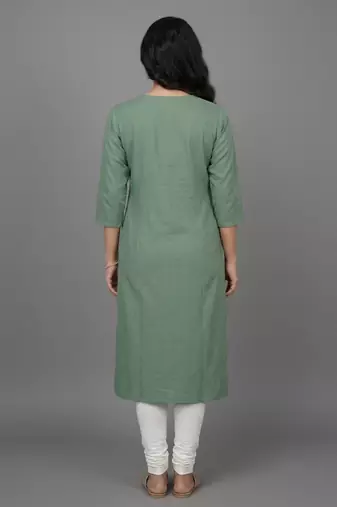 Sage green leaf embroidered kurti set