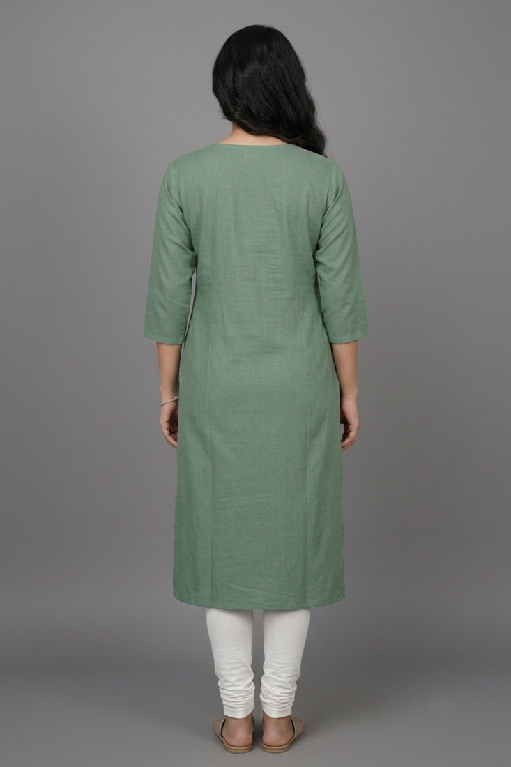 Sage green leaf embroidered kurti set