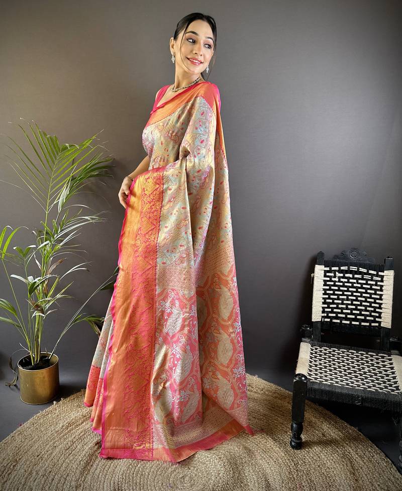 blue silk blend blend zari woven saree with unstitched blouse piece.