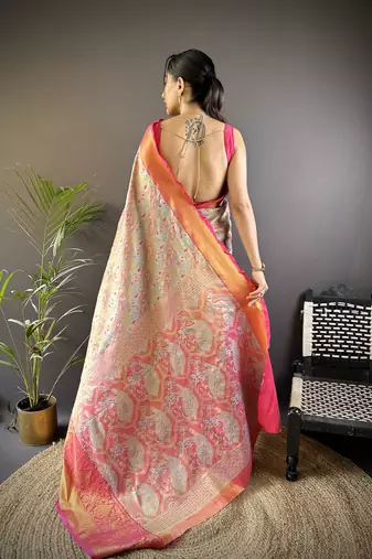 blue silk blend blend zari woven saree with unstitched blouse piece.